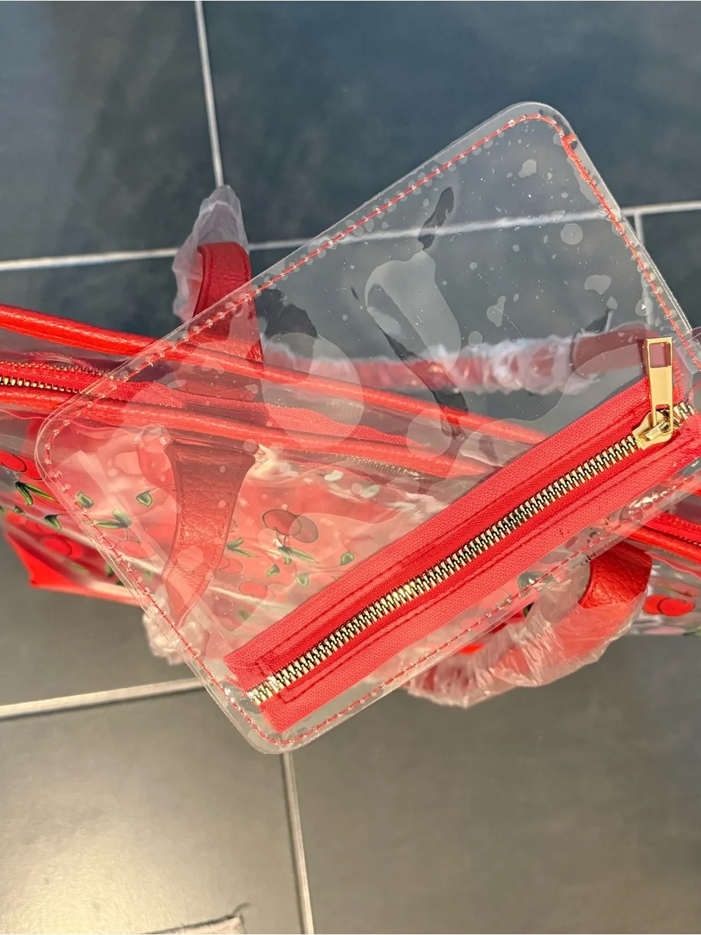 NWT Ed Hardy Clear Tote with Red Cherry Print